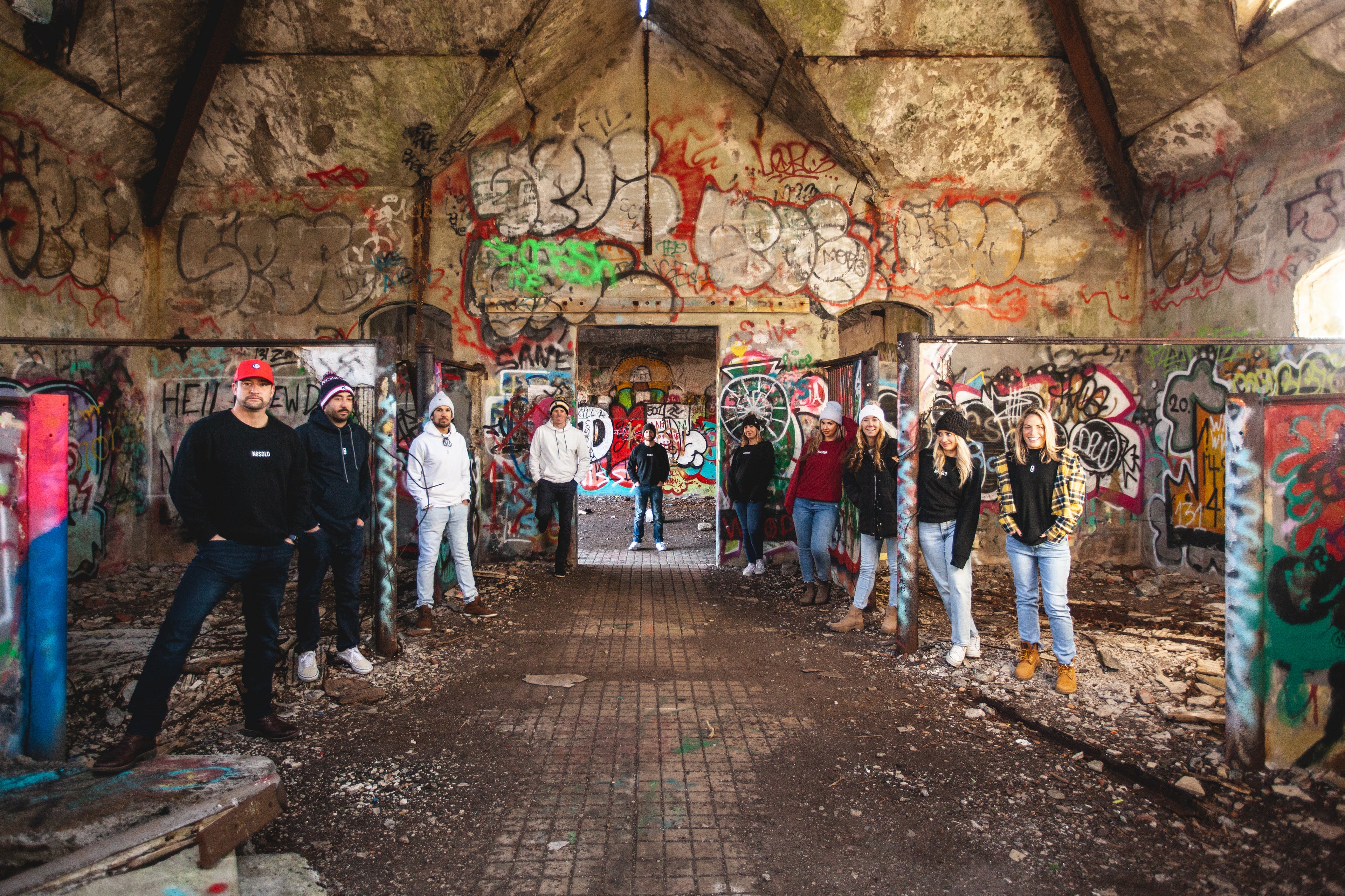 Group of people in graffiti area